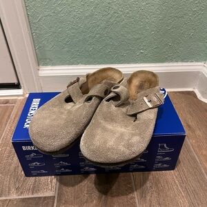 Birkenstock Boston - Taupe Suede Clogs Size 37 W